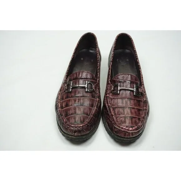Salvatore Ferragamo Alligator Croc Red Horsebit Gancini Bit Loafers Sz 8B